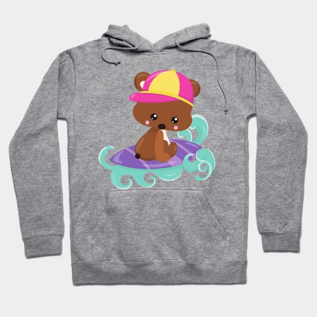 Cute Bear, Brown Bear, Little Bear, Surfing Board Hoodie by Jelena Dunčević